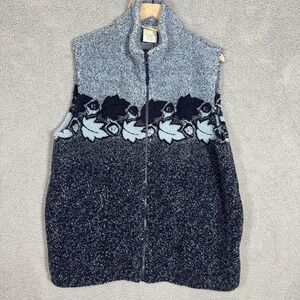 Northern Reflections Sherpa Fleece Vest Womens Large Gorpcore Leaves Zip Front